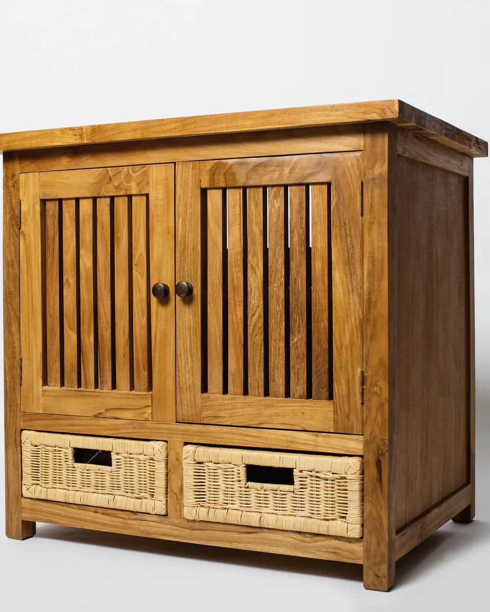 Rangka Sideboard — LG-L01 · Teak, rattan fronts